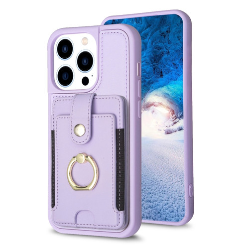 iPhone 13 Pro Max BF27 Metal Ring Card Bag Holder Phone Case - Purple