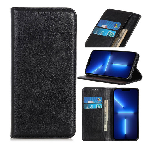 iPhone 13 Pro Max Magnetic Crazy Horse Texture Horizontal Flip Leather Case with Holder & Card Slots & Wallet  - Black