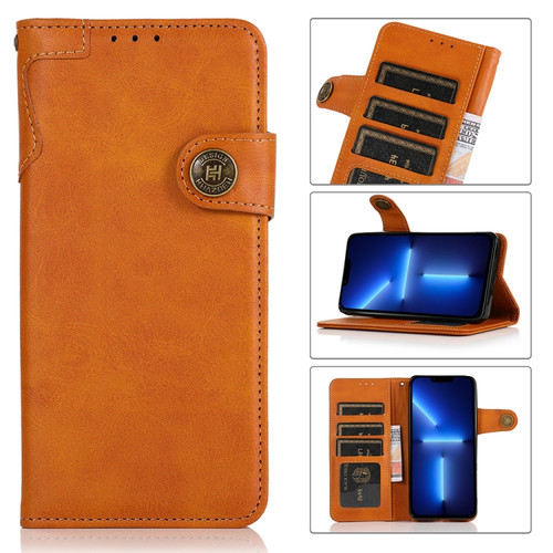 iPhone 13 Pro Max KHAZNEH Dual-Splicing Cowhide Texture Horizontal Flip Leather Case with Holder & Card Slots & Wallet & Lanyard  - Brown