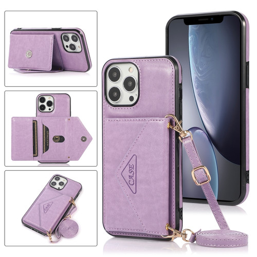 iPhone 13 Pro Max Multi-functional Cross-body Card Bag TPU+PU Back Cover Case with Holder & Card Slot & Wallet  - Purple