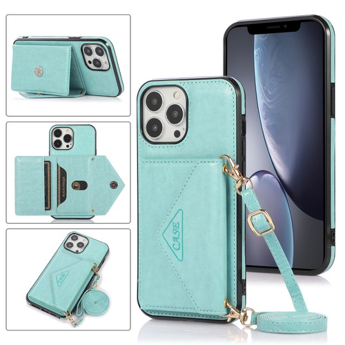 iPhone 13 Pro Max Multi-functional Cross-body Card Bag TPU+PU Back Cover Case with Holder & Card Slot & Wallet  - Green