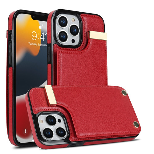 iPhone 13 Pro Max Metal Buckle Card Slots Phone Case - Red