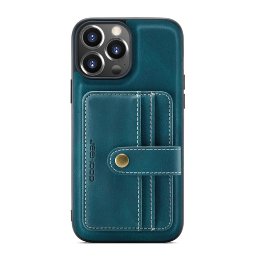 iPhone 13 Pro Max JEEHOOD Anti-theft Brush Magnetic PU + TPU Protective Case with Card Slot  - Blue