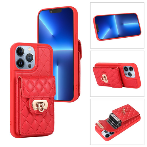 iPhone 13 Pro Max Card Slot Leather Phone Case - Red