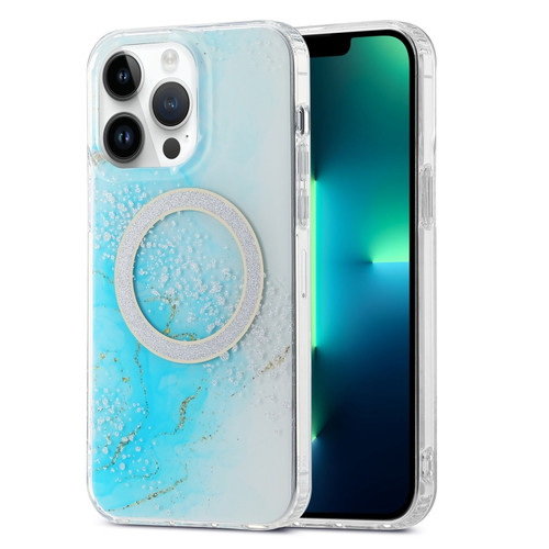 iPhone 13 Pro Max Dual-side IMD Marble Magsafe Phone Case - Sky Blue