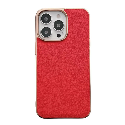 iPhone 13 Pro Max Genuine Leather Luolai Series Nano Electroplating Phone Case  - Red