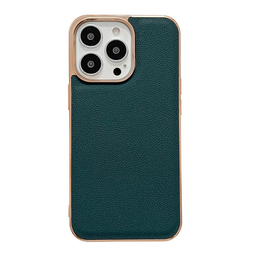 iPhone 13 Pro Max Genuine Leather Luolai Series Nano Electroplating Phone Case  - Dark Green