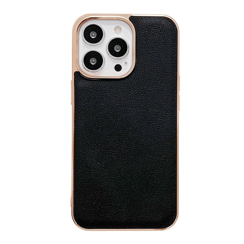 iPhone 13 Pro Max Genuine Leather Luolai Series Nano Electroplating Phone Case  - Black