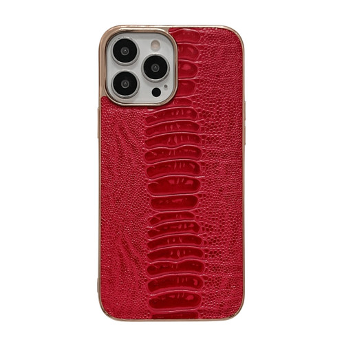 iPhone 13 Pro Max Genuine Leather Pinshang Series Nano Electroplating Phone Case  - Red