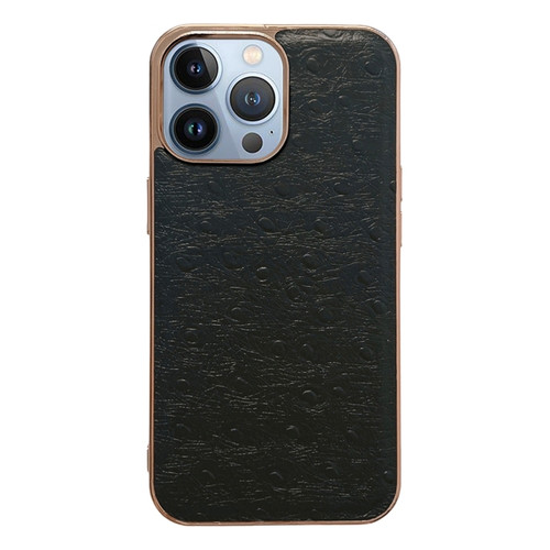 iPhone 13 Pro Max Genuine Leather Ostrich Texture Nano Case  - Black