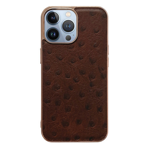 iPhone 13 Pro Max Genuine Leather Ostrich Texture Nano Case  - Coffee