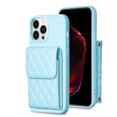 iPhone 13 Pro Max Vertical Wallet Rhombic Leather Phone Case - Blue