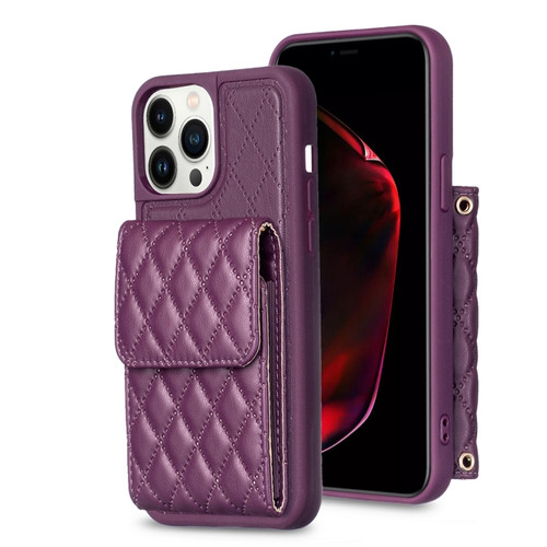 iPhone 13 Pro Max Vertical Wallet Rhombic Leather Phone Case - Dark Purple