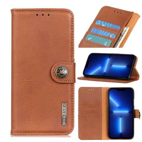 iPhone 13 Pro Max KHAZNEH Cowhide Texture Horizontal Flip Leather Case with Holder & Card Slots & Wallet  - Brown