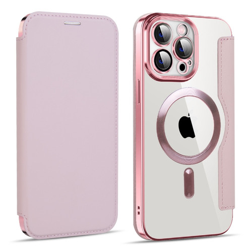 iPhone 13 Pro Max MagSafe Magnetic RFID Anti-theft Leather Phone Case - Pink