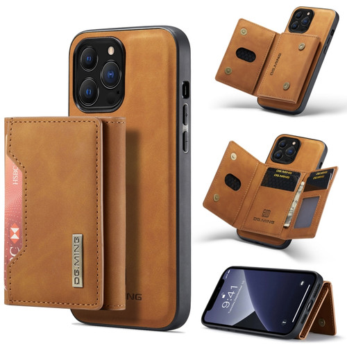 iPhone 13 Pro Max DG.MING M2 Series 3-Fold Card Bag Shockproof Case with Wallet & Holder Function  - Brown