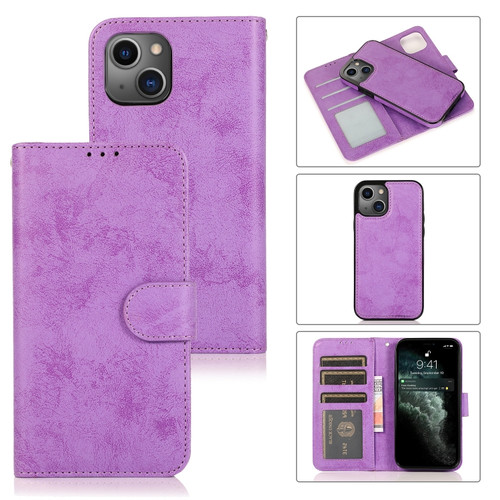 iPhone 13 Pro Max Retro 2 in 1 Detachable Horizontal Flip Leather Case with Card Slots & Wallet  - Purple