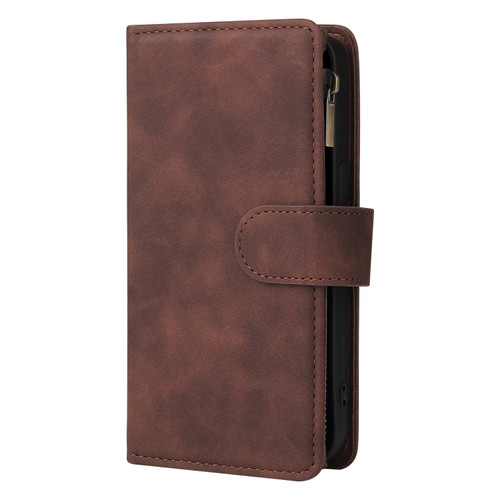 iPhone 13 Pro Max Multifunctional Phone Leather Case with Card Slot & Holder & Zipper Wallet & Photo Frame  - Coffee