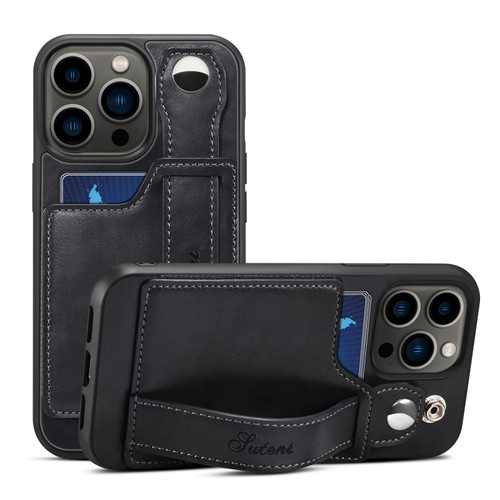 iPhone 13 Pro Max Suteni 215 Wrist Strap PU Phone Case  - Black