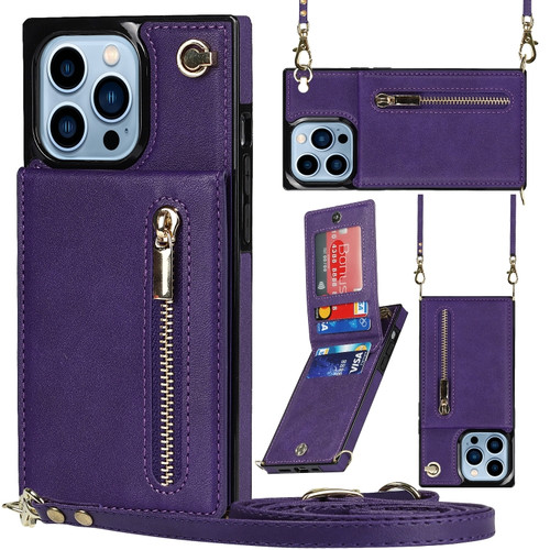 iPhone 13 Pro Max Cross-body Zipper Square Phone Case with Holder  - Purple