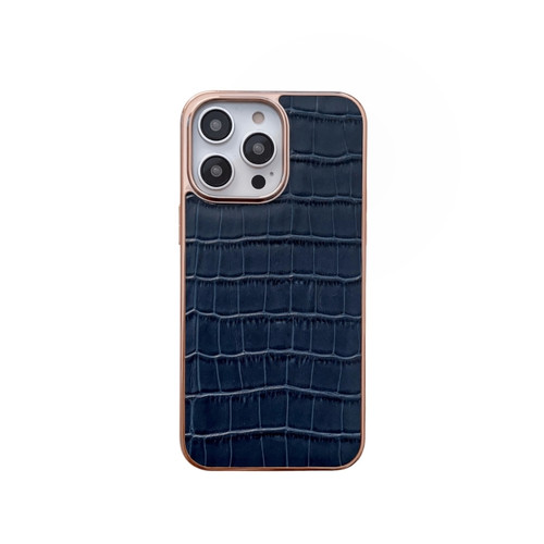 iPhone 13 Pro Max Nano Electroplating Crocodile Texture Genuine Leather Phone Case - Blue