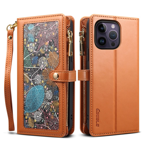 iPhone 13 Pro Max ESEBLE Star Series Lanyard Zipper Wallet RFID Leather Case - Brown