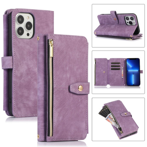 iPhone 13 Pro Max Dream 9-Card Wallet Zipper Bag Leather Phone Case - Purple
