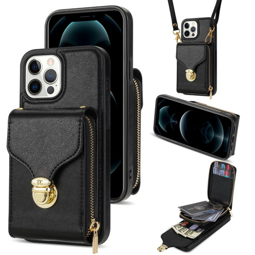 iPhone 13 Pro Max Zipper Hardware Card Wallet Phone Case - Black