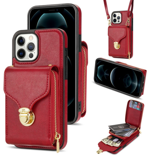 iPhone 13 Pro Max Zipper Hardware Card Wallet Phone Case - Red