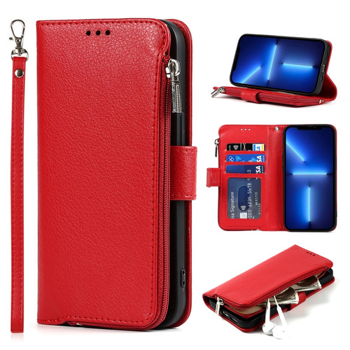 iPhone 13 Pro Max Microfiber Zipper Horizontal Flip Leather Case with Holder & Card Slots & Wallet  - Red