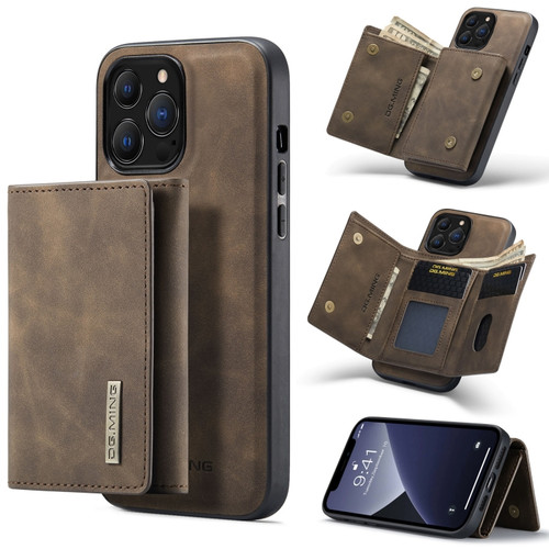 iPhone 13 Pro Max DG.MING M1 Series 3-Fold Multi Card Wallet Shockproof Case with Holder Function  - Coffee