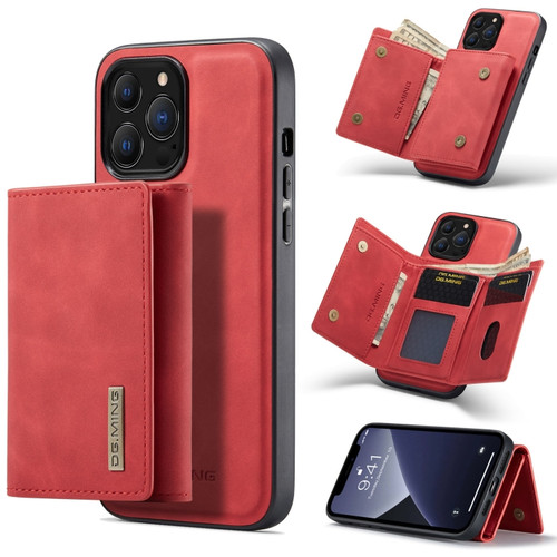 iPhone 13 Pro Max DG.MING M1 Series 3-Fold Multi Card Wallet Shockproof Case with Holder Function  - Red