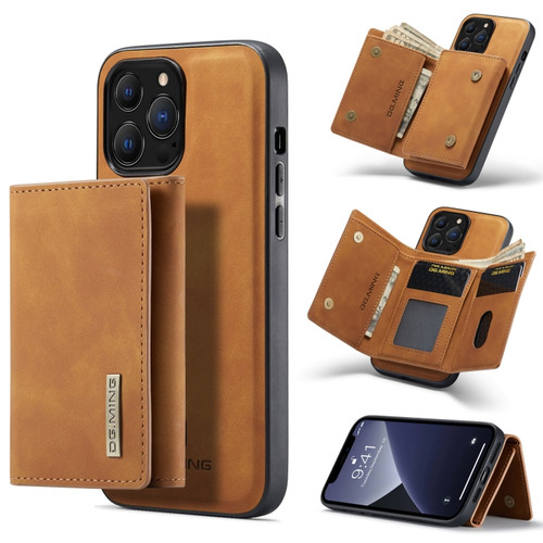 iPhone 13 Pro Max DG.MING M1 Series 3-Fold Multi Card Wallet Shockproof Case with Holder Function  - Brown