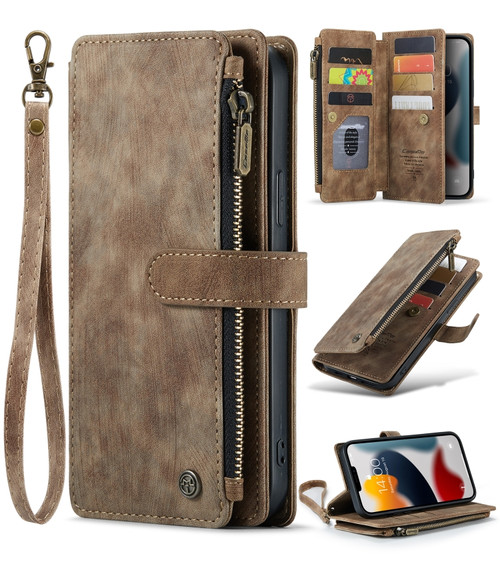 iPhone 13 Pro Max CaseMe-C30 PU + TPU Multifunctional Horizontal Flip Leather Case with Holder & Card Slot & Wallet & Zipper Pocket  - Brown