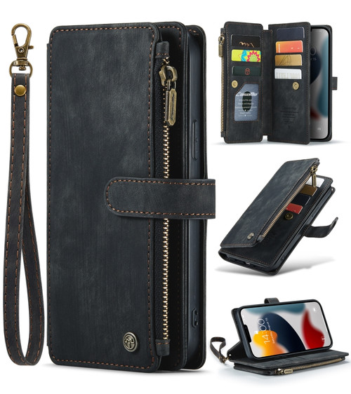 iPhone 13 Pro Max CaseMe-C30 PU + TPU Multifunctional Horizontal Flip Leather Case with Holder & Card Slot & Wallet & Zipper Pocket  - Black