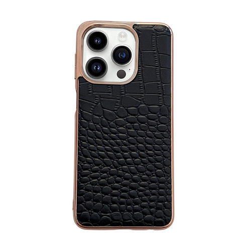 iPhone 13 Pro Max Crocodile Texture Genuine Leather Nano Electroplating Phone Case - Black