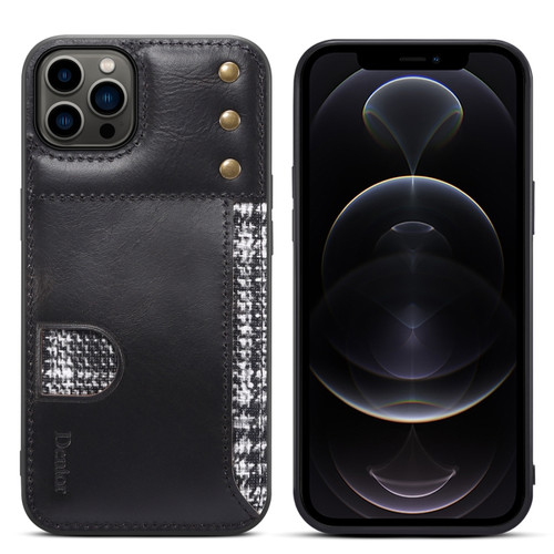 iPhone 13 Pro Max Denior Oil Wax Cowhide Card Slot Phone Case - Black