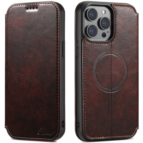 iPhone 13 Pro Max Suteni J05 Leather Magnetic Magsafe Phone Case - Brown