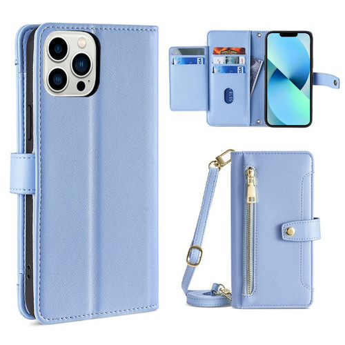 iPhone 13 Pro Max Sheep Texture Cross-body Zipper Wallet Leather Phone Case - Blue