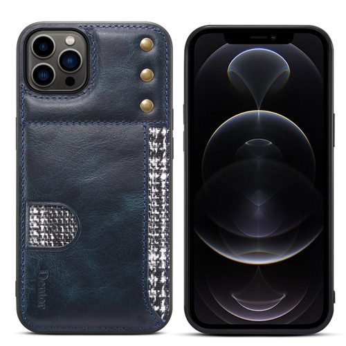 iPhone 13 Pro Max Denior Oil Wax Cowhide Card Slot Phone Case - Blue