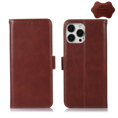 iPhone 13 Pro Max Crazy Horse Top Layer Cowhide Leather Phone Case  - Brown