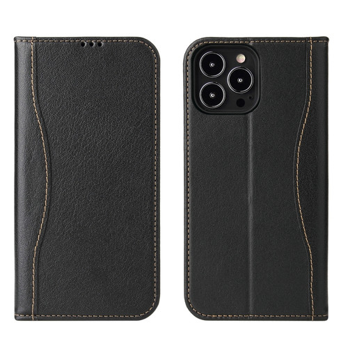 iPhone 13 Pro Max Genuine Leather Horizontal Flip Leather Case with Holder & Card Slots & Wallet  - Black