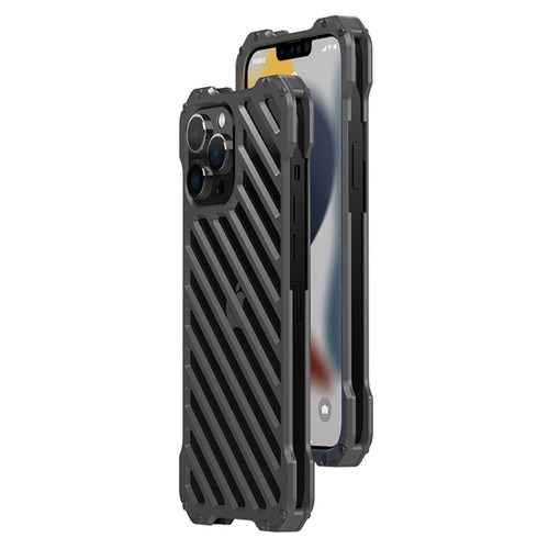 iPhone 13 Pro Max R-JUST RJ-50 Hollow Breathable Armor Metal Shockproof Protective Case - Silver Grey