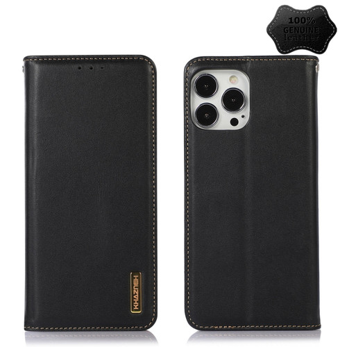 iPhone 13 Pro Max KHAZNEH Nappa Top Layer Cowhide Leather Phone Case  - Black