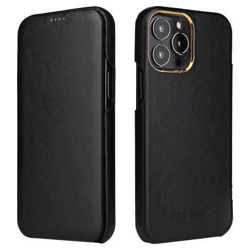 iPhone 13 Pro Max Fierre Shann Magnetic Genuine Leather Phone Case  - Black