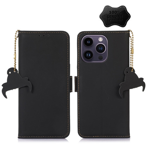 iPhone 13 Pro Max Genuine Leather Magnetic RFID Leather Phone Case - Black