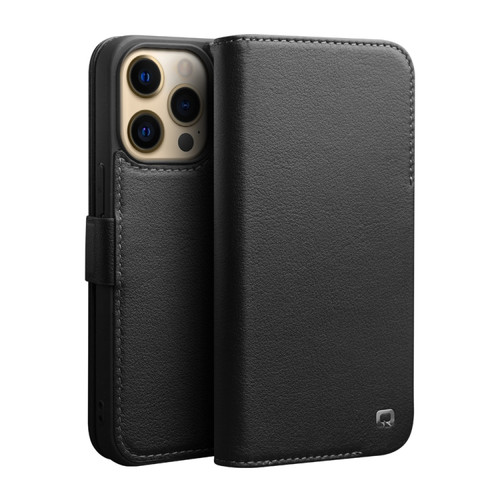 iPhone 13 Pro Max QIALINO Magnetic Buckle Leather Phone Case  - Black