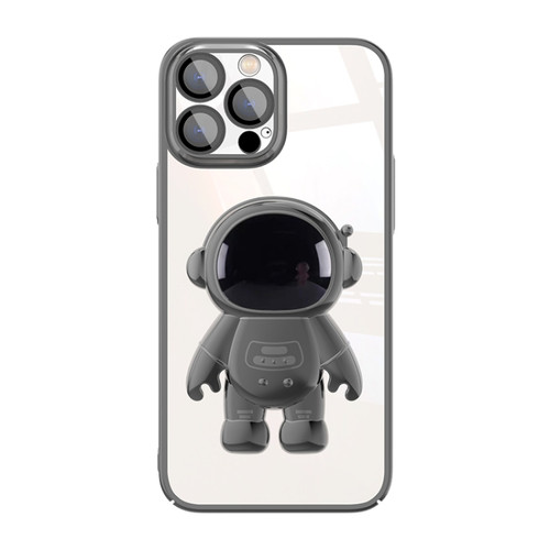 iPhone 13 Pro Electroplating PC Astronaut Holder Phone Case with Lens Film - Black