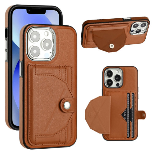 iPhone 13 Pro Shockproof Leather Phone Case with Card Holder - Brown