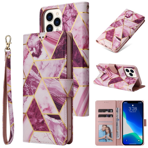 iPhone 13 Pro Marble Bronzing Stitching Horizontal Flip PU Leather Case with Holder & Card Slots & Wallet & Photo Frame  - Purple